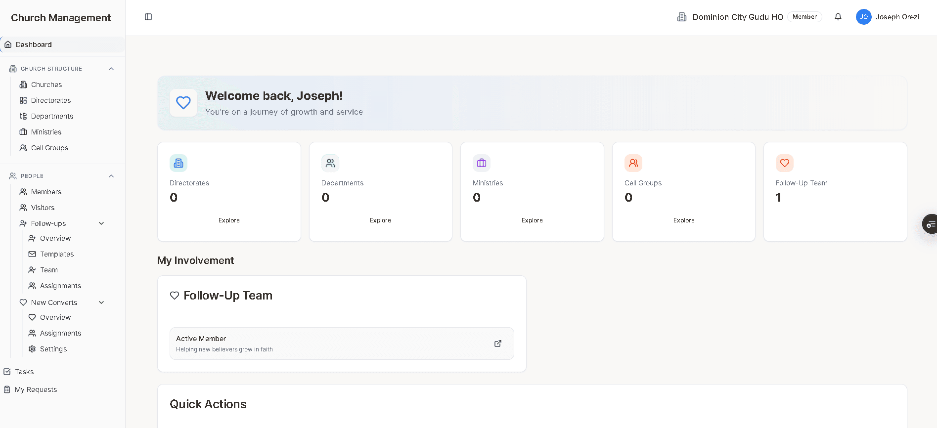 Church Management System — Dashboard Screenshot